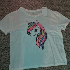 H&M US girls 8/10 white sequins unicorn tee